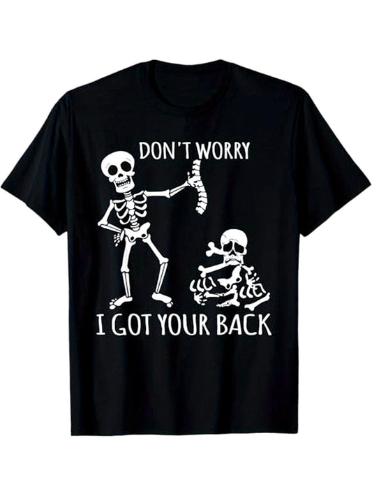 Men's Funny "Don't Worry I Stand By You" Bone Pun T-Shirt - 100% Cotton Casual Short Sleeve Round Neck Tee with Skull & Bone design, S-XXXL Black - Gift for Dad, Husband, Grandpa - Funny for halloween or Casual Attire