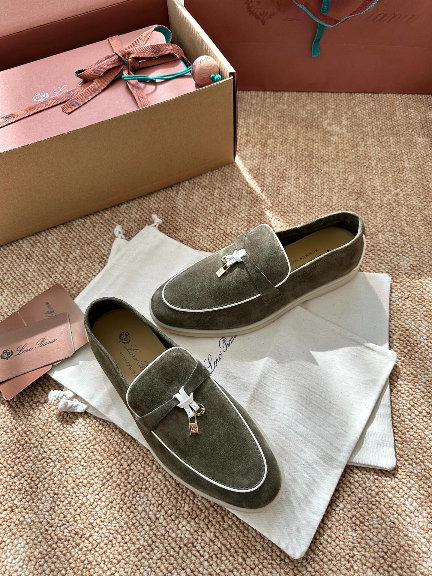 Green Suede Slip-On Loafers, Loro Piana Style