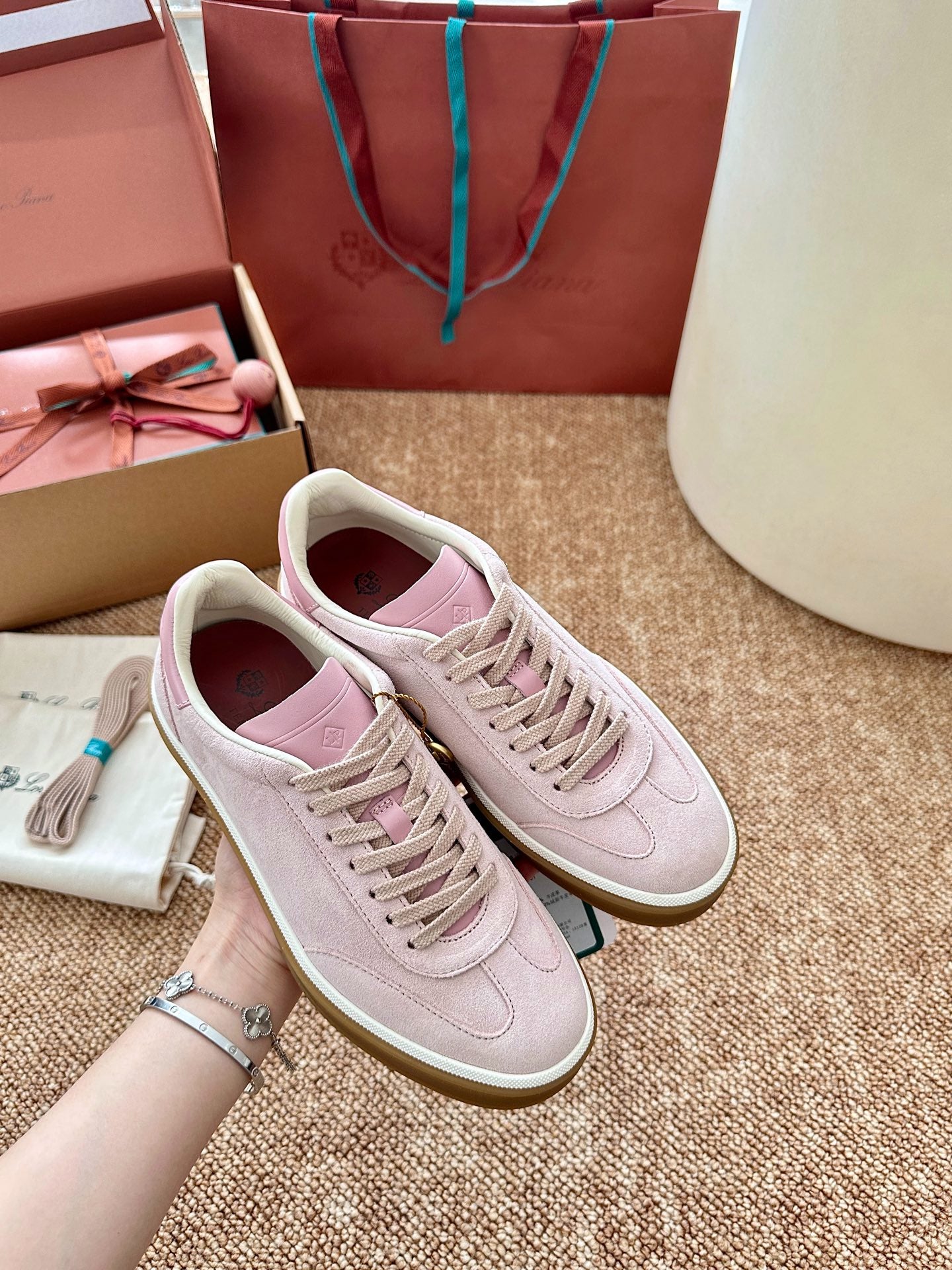 Loro Piana Suede Low-Top Sneakers - Blush Pink