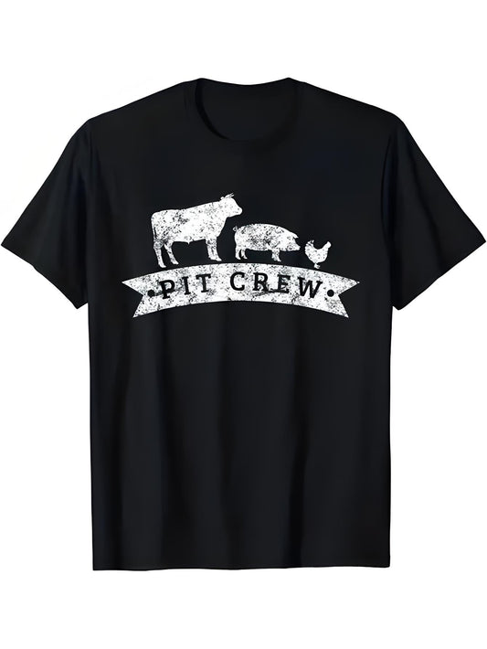 Men's Vintage Western Cow & Ranch T-Shirt - Soft 100% Cotton Oversized Fit Pit Crew Print Tee, Casual Short Sleeve Shirt for Rodeo, BBQ, Farm (Black) - Year-Round & Easy Care