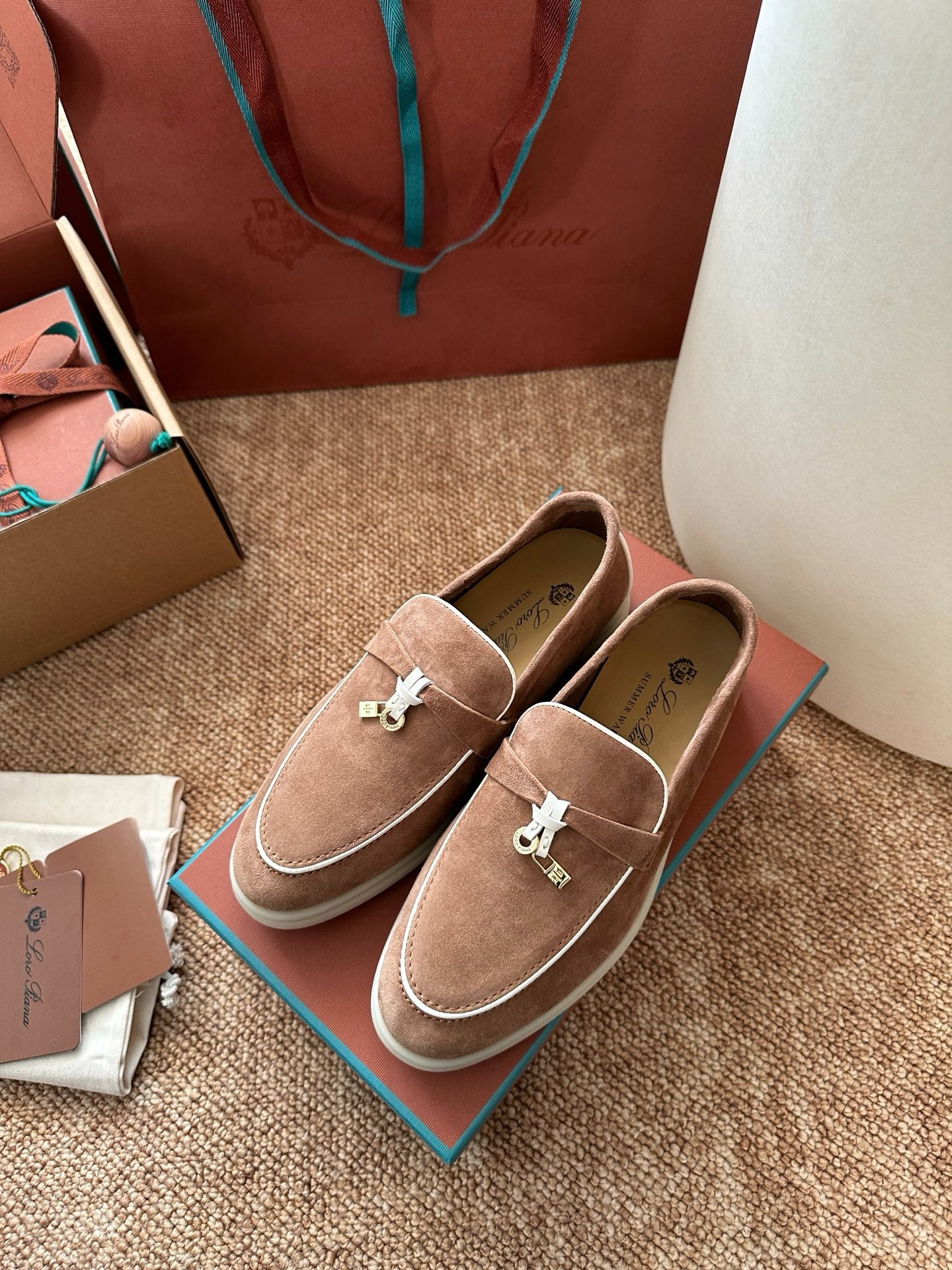 Loro Piana Summer Charms Walk Suede Loafers - Camel Brown