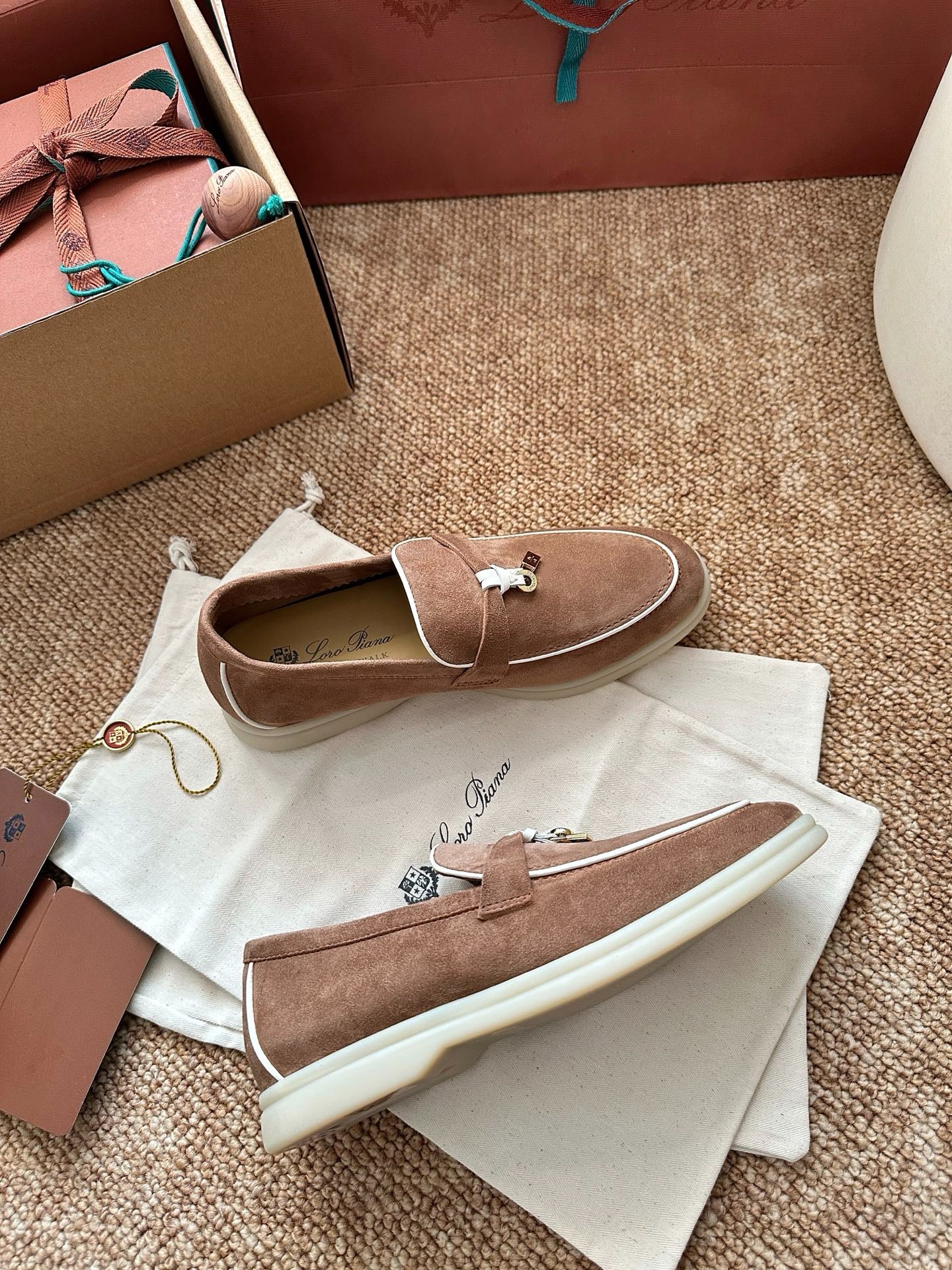Loro Piana Summer Charms Walk Suede Loafers - Camel Brown