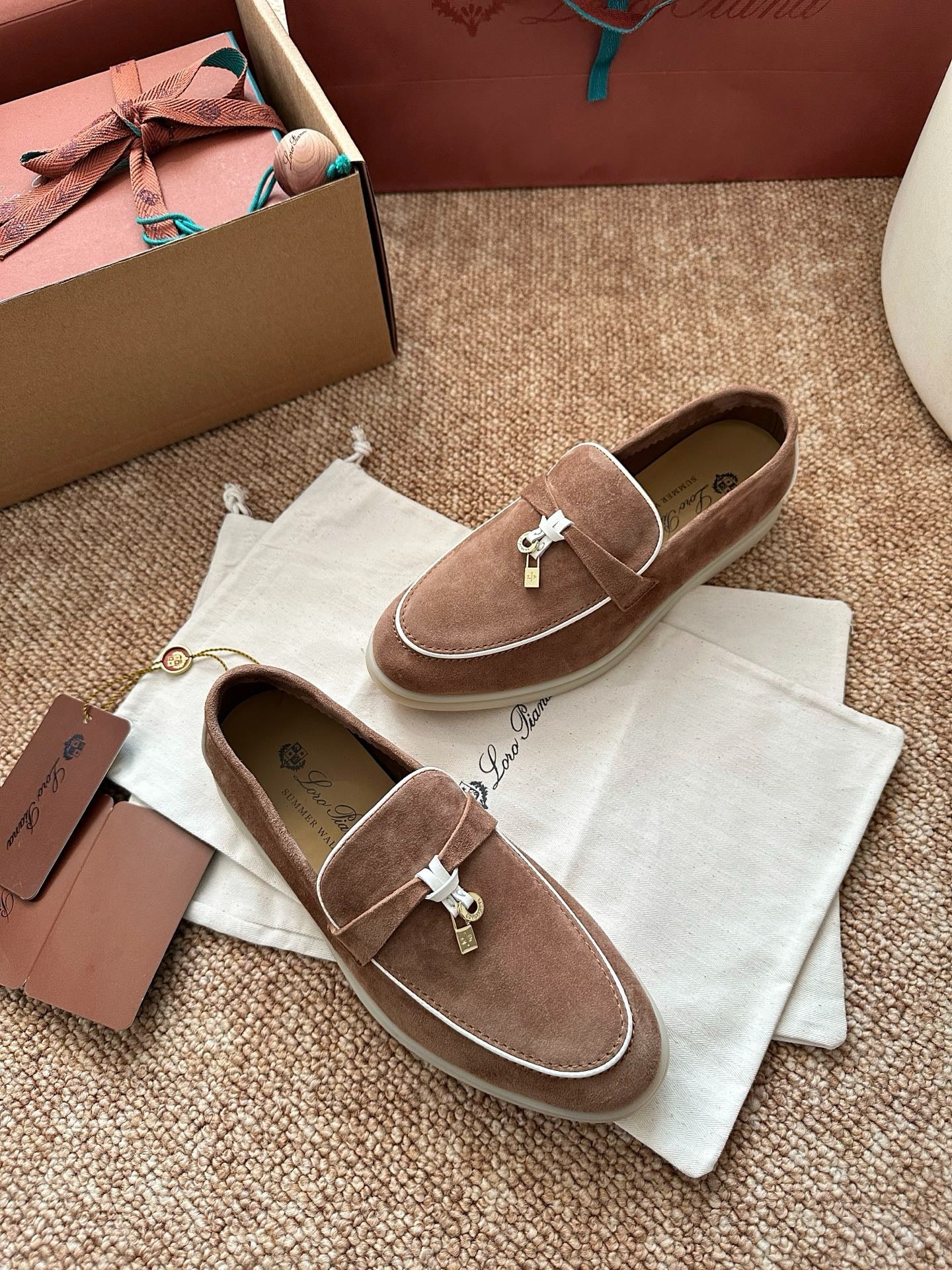 Loro Piana Summer Charms Walk Suede Loafers - Camel Brown