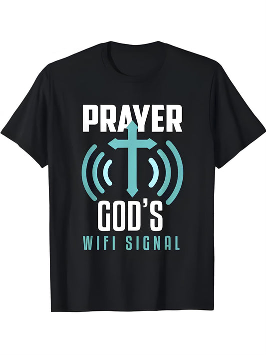 Men's Christian Faith Prayer T-Shirt with Cross & Religious Symbols - 100% Cotton Oversized Church Shirt, Short Sleeve Spiritual Apparel for Church Events, Religious Gatherings & Casual Wear - Symbolic Print Tee