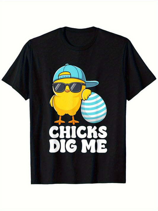 Funny Chicks Dig Me Easter T-Shirt - Men'S & Women'S Graphic Tee with Funny Chick, Birthday & Valentine'S Gift Idea - Soft 100% Shirt for Dad, Mom, Friends - Sizes S-XXXL in Black - Perfect for Easter Parties & Casual Attire, Casual Outfit