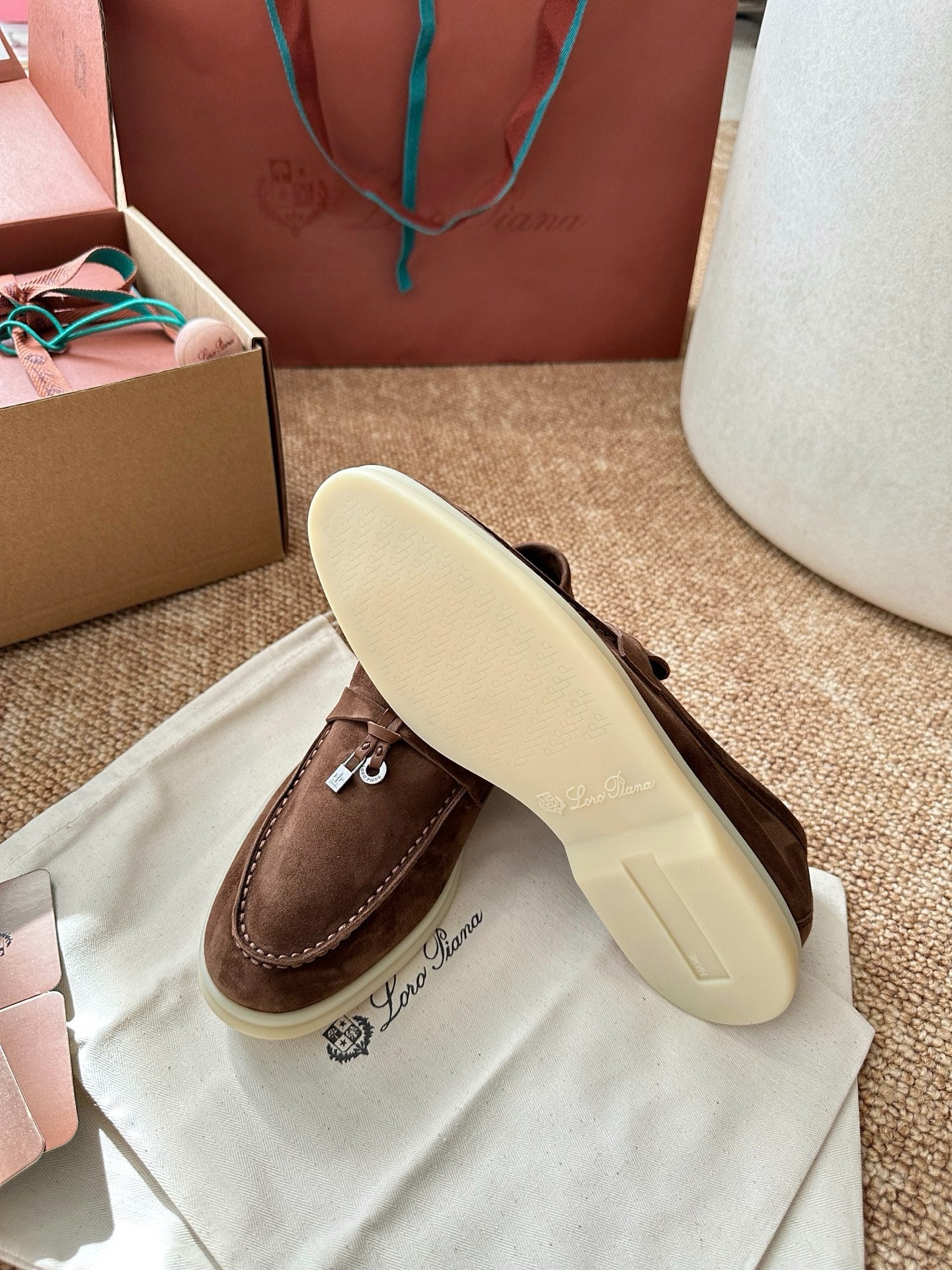 Loro Piana Summer Charms Walk Suede Loafers - Chocolate Brown