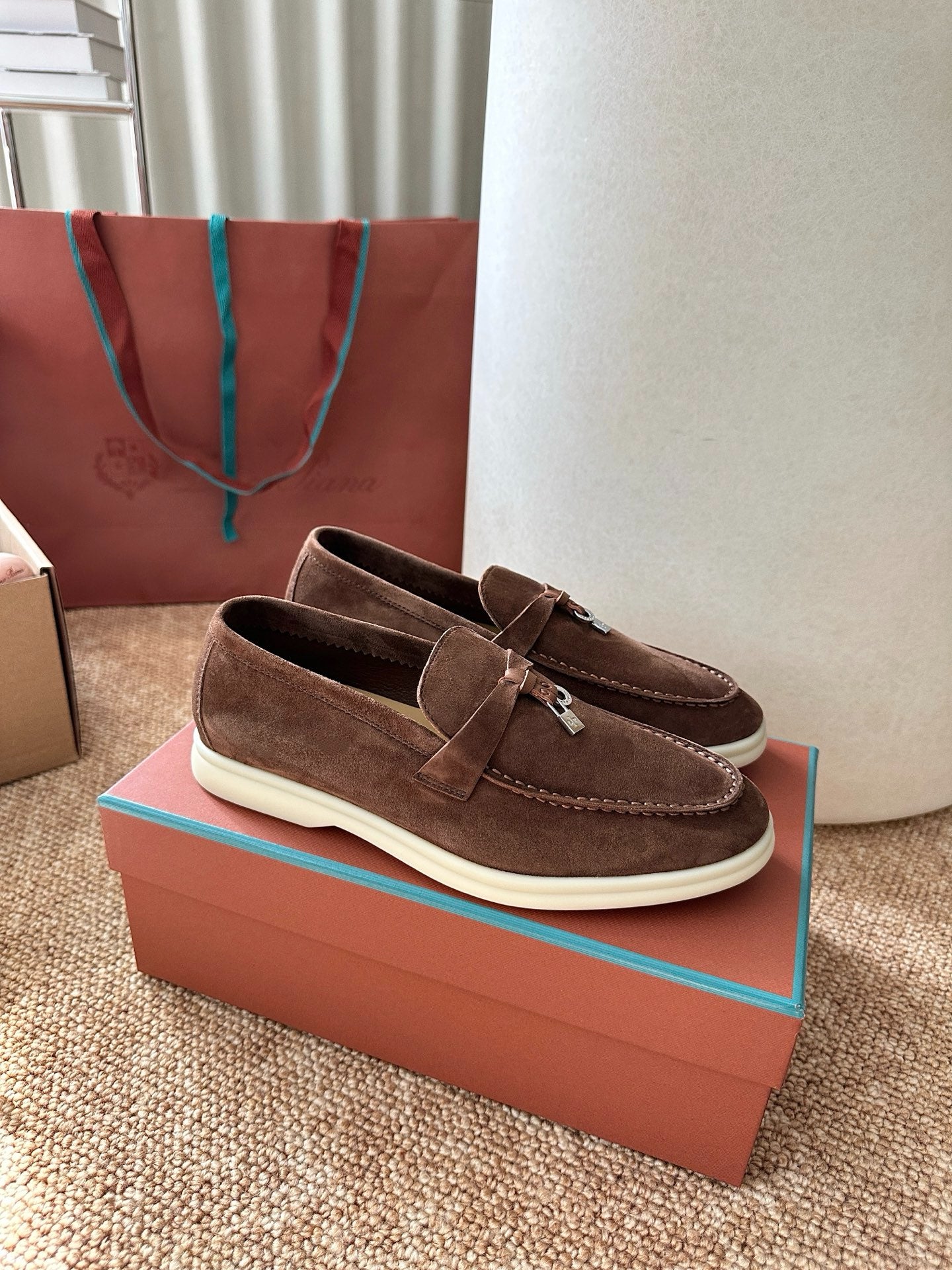 Loro Piana Summer Charms Walk Suede Loafers - Chocolate Brown
