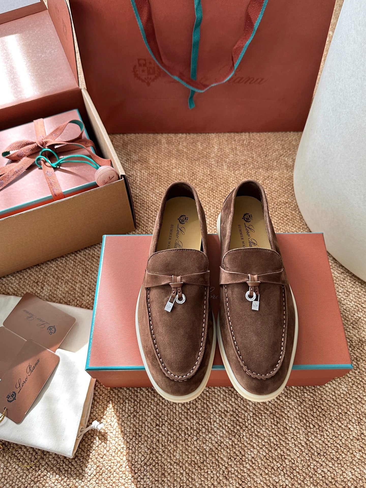 Loro Piana Summer Charms Walk Suede Loafers - Chocolate Brown