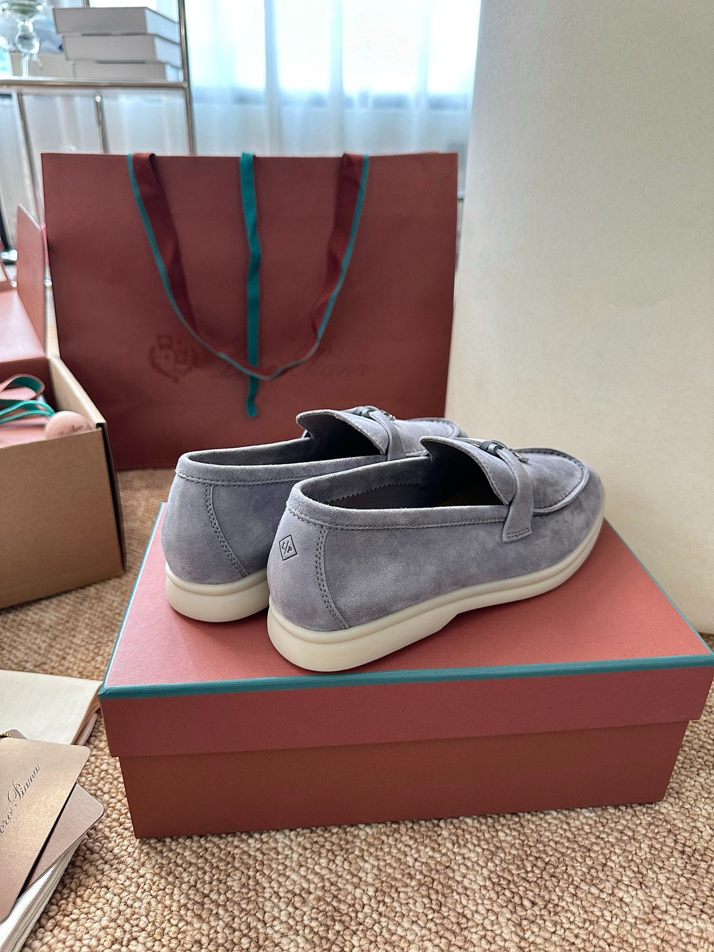 Loro Piana Summer Charms Walk Suede Loafers - Light Blue