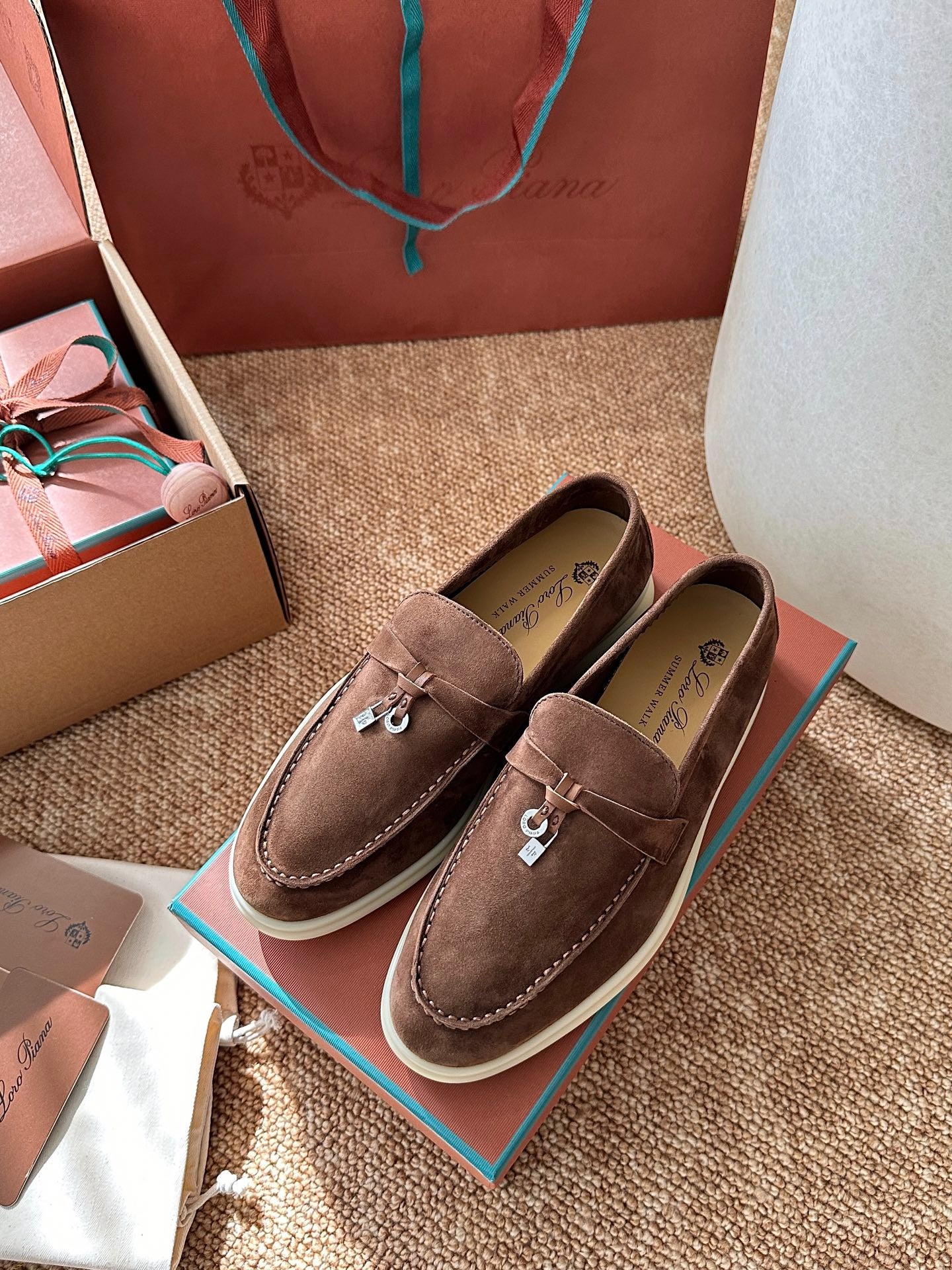 Loro Piana Summer Charms Walk Suede Loafers - Chocolate Brown