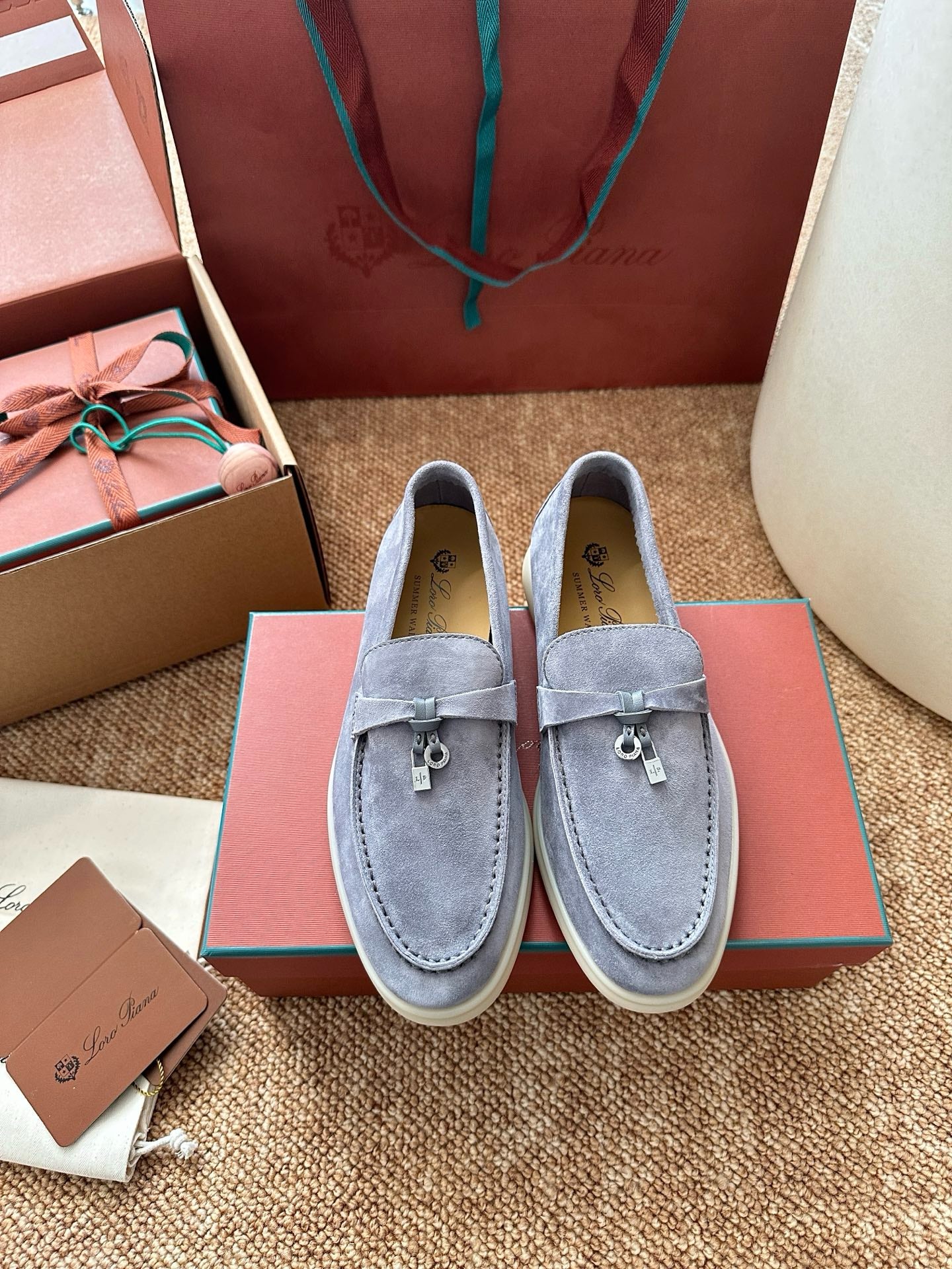 Loro Piana Summer Charms Walk Suede Loafers - Light Blue
