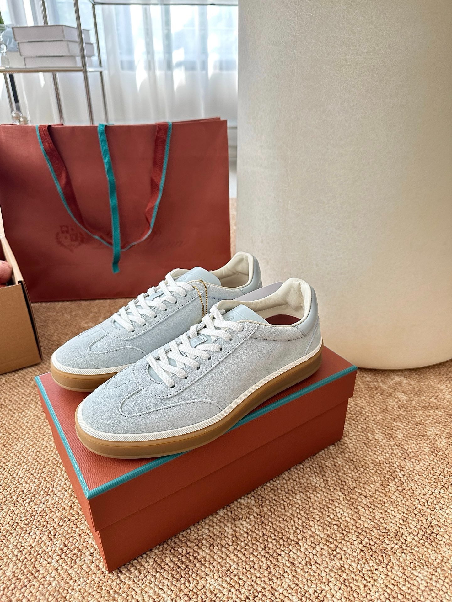 Loro Piana Suede Low-Top Sneakers - Light Ice Blue