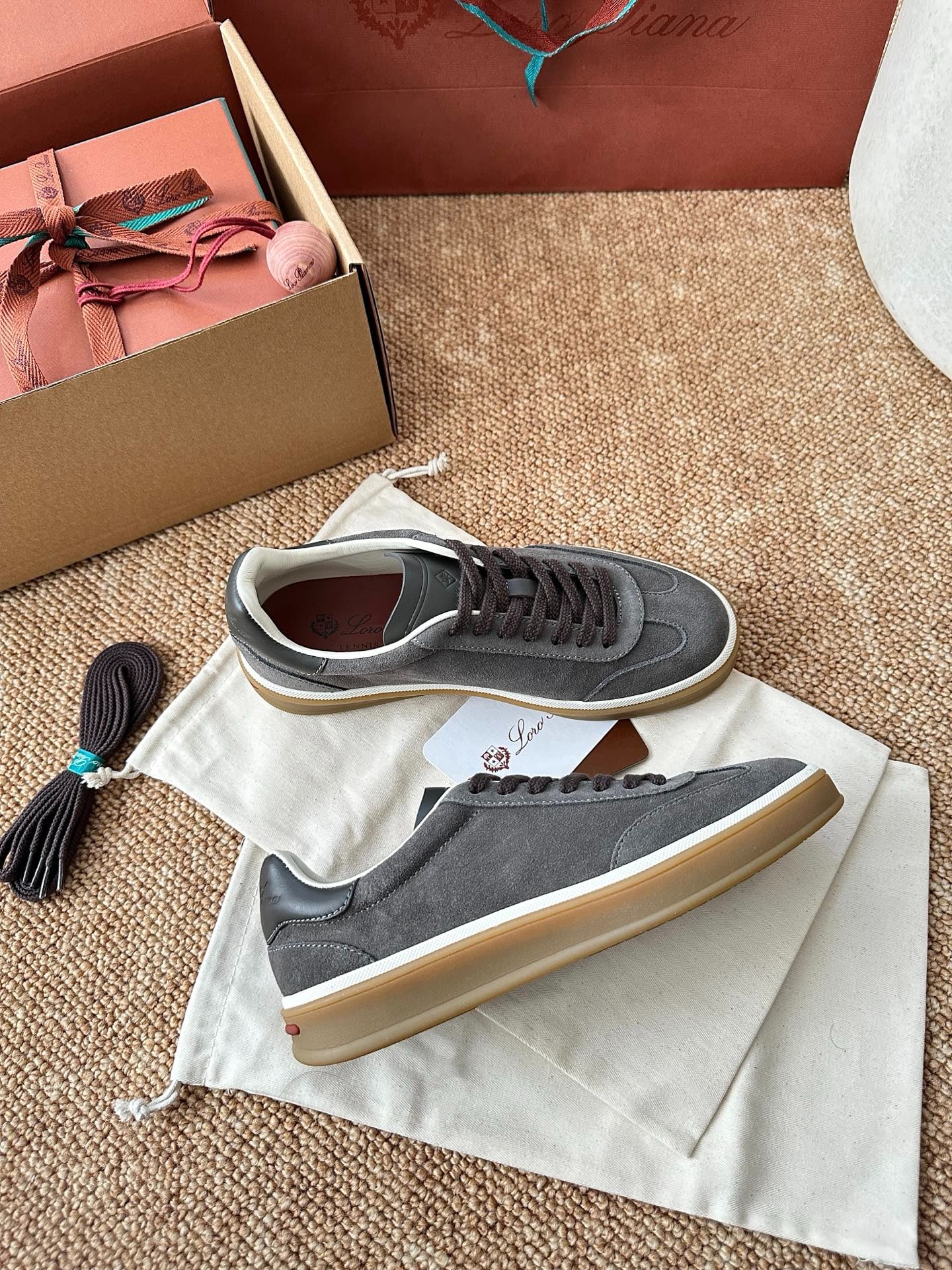 Loro Piana Suede Low-Top Sneakers - Dark Grey